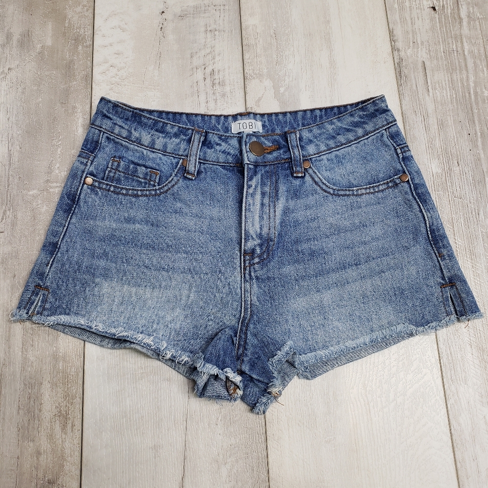 TOBI Blue Denim Jeans Shorts Size 25 High Rise Fray Hem Cotton Festival